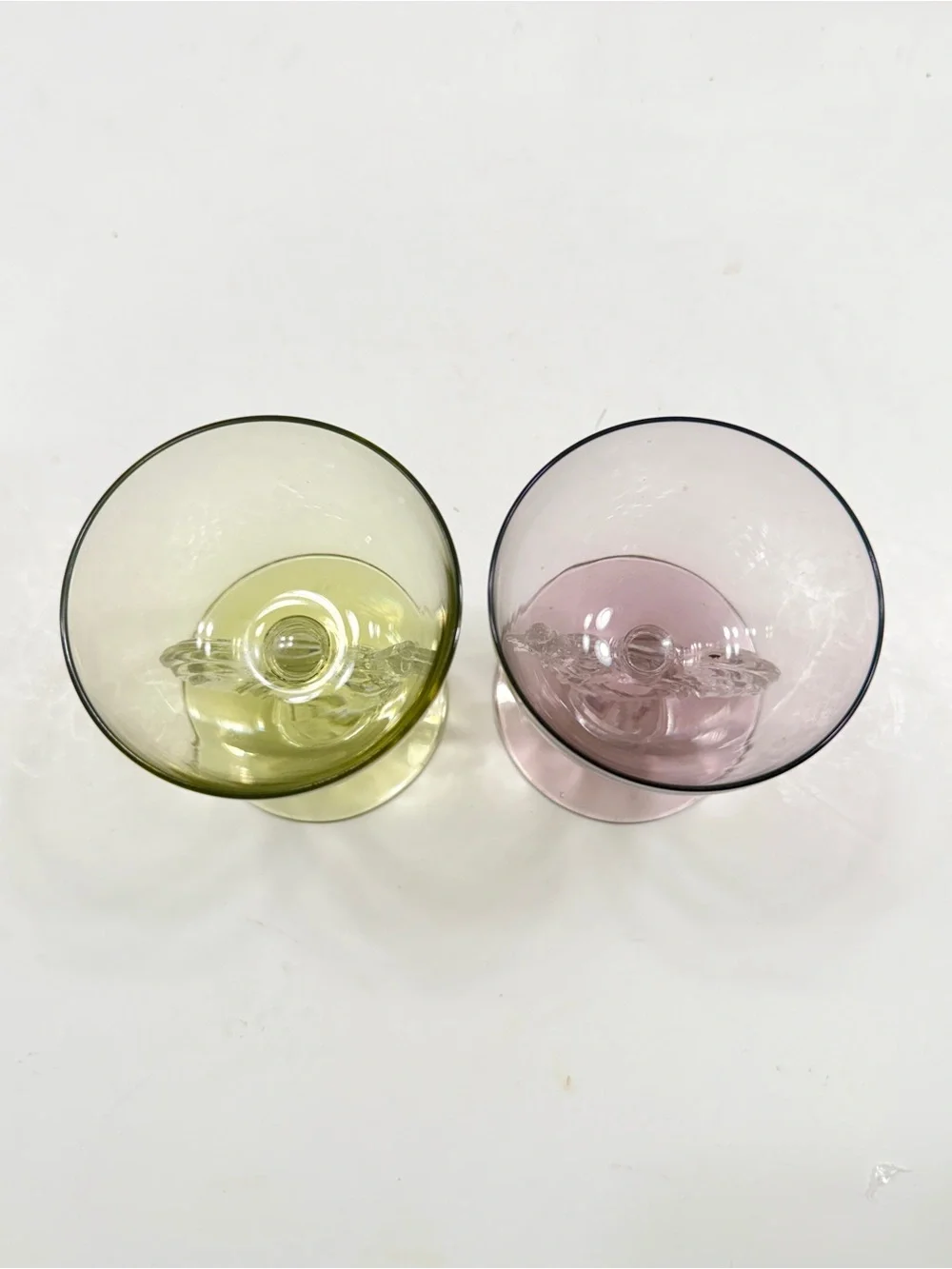 Pair Morgantown Animal & Figurines Liquor Cocktail Glass Rooster Green Purple